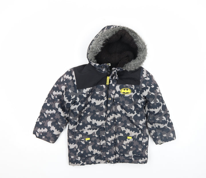 George Boys Batman Grey Camouflage Puffer Jacket 5-6 Years Hooded Winter Coat