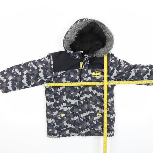 George Boys Batman Grey Camouflage Puffer Jacket 5-6 Years Hooded Winter Coat