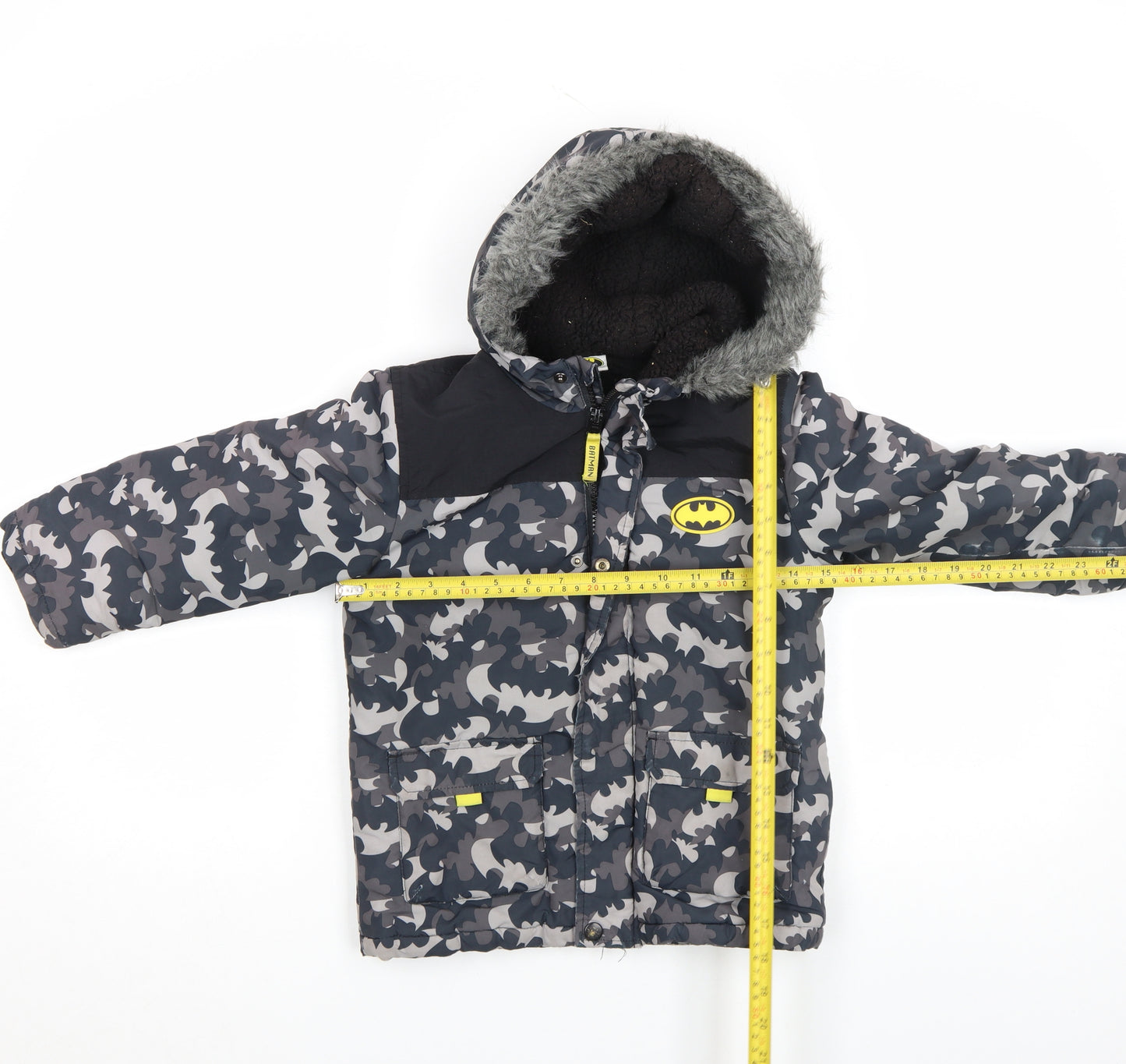 George Boys Batman Grey Camouflage Puffer Jacket 5-6 Years Hooded Winter Coat
