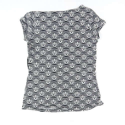 Next Womens Black Geometric V-Neck Tunic Top Size 10 Short Sleeve