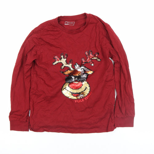 Next Girls Red Sequin Reindeer Christmas Long Sleeve T-Shirt 11-12 Years