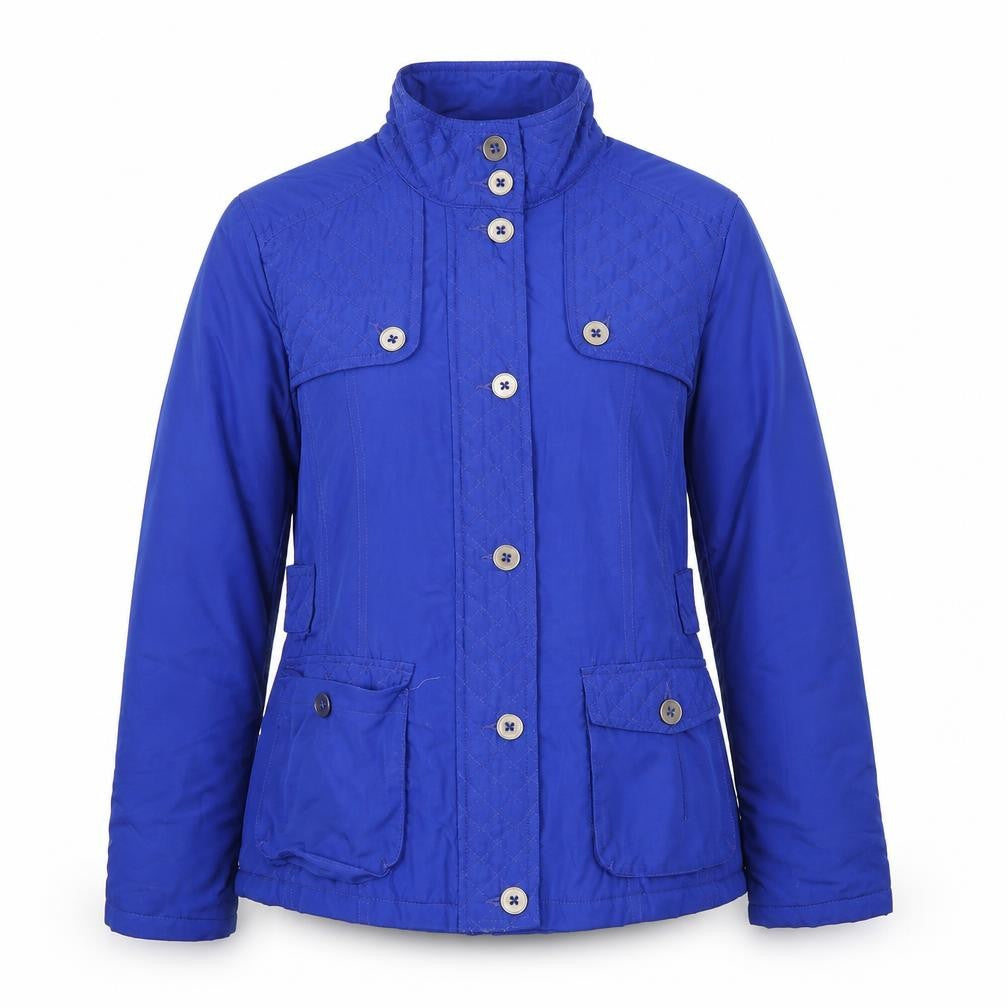 Front view of RJR.John Rocha Women's Blue Quilted Mid-Length Jacket, size 10