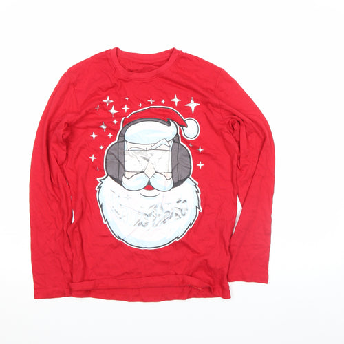 George Womens Red Christmas Santa Long Sleeve Cotton T-Shirt Size 10