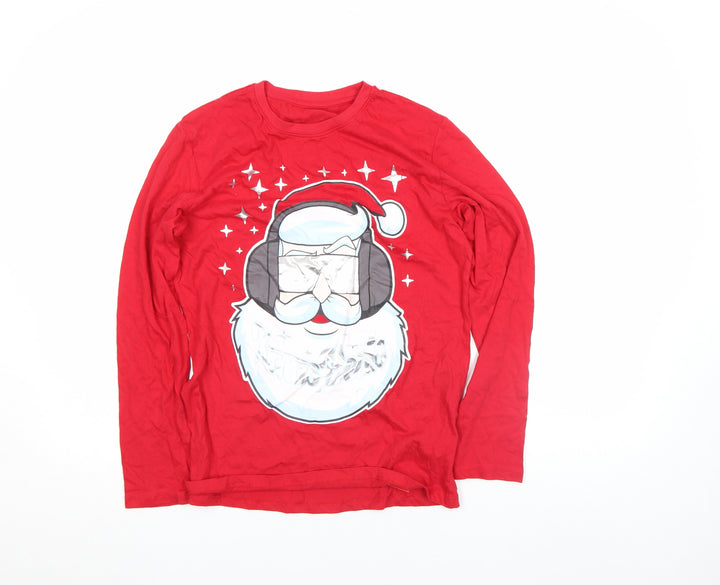 George Womens Red Christmas Santa Long Sleeve Cotton T-Shirt Size 10