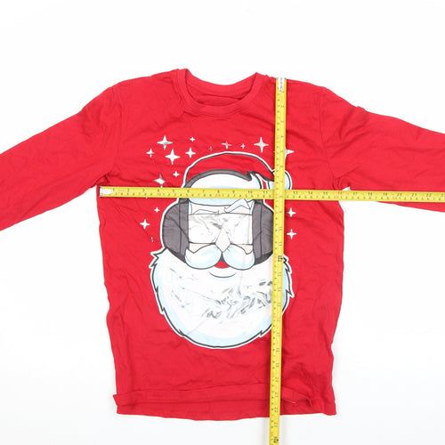 George Womens Red Christmas Santa Long Sleeve Cotton T-Shirt Size 10