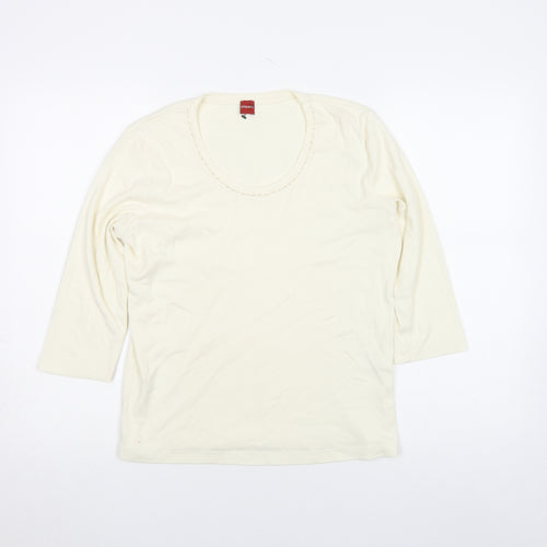 Olsen Women's Ivory Cotton 3/4 Sleeve Scoop Neck T-Shirt Size 14