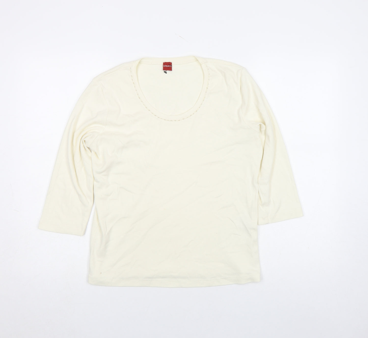 Olsen Women's Ivory Cotton 3/4 Sleeve Scoop Neck T-Shirt Size 14