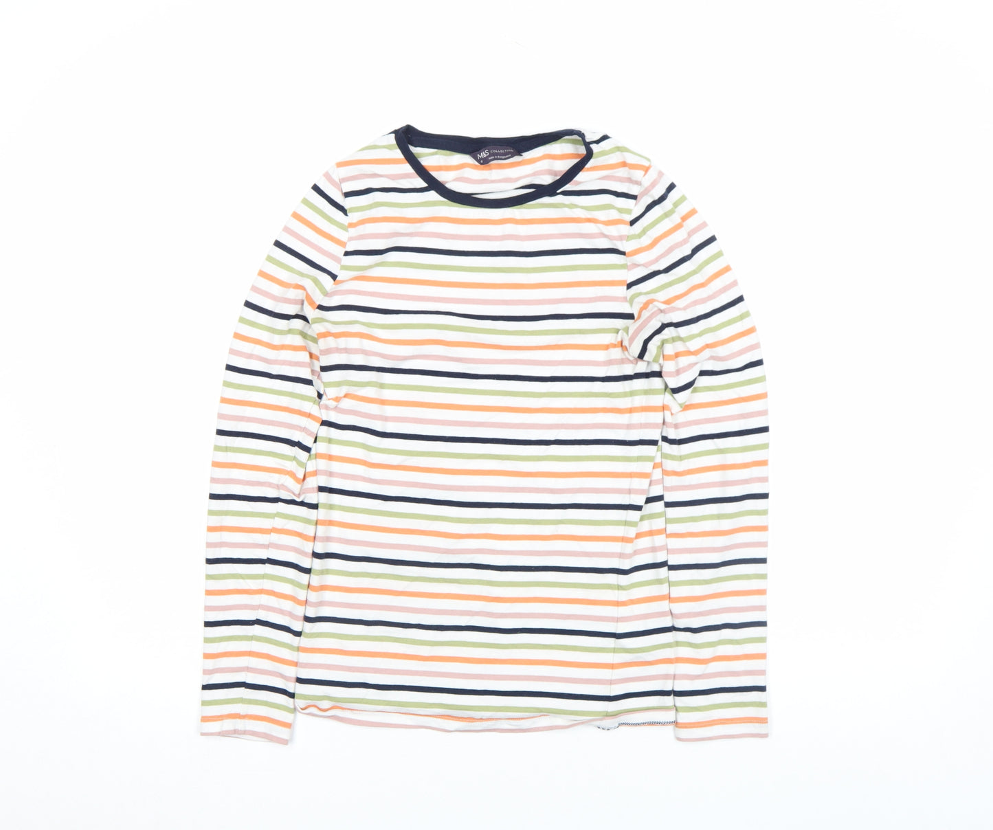 Marks and Spencer Women's Multicoloured Striped Long Sleeve Cotton T-Shirt Size 6
