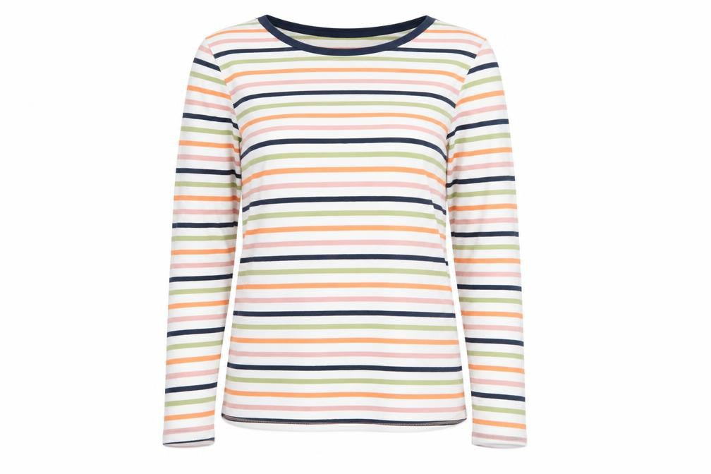 Marks and Spencer Women's Multicoloured Striped Long Sleeve Cotton T-Shirt Size 6