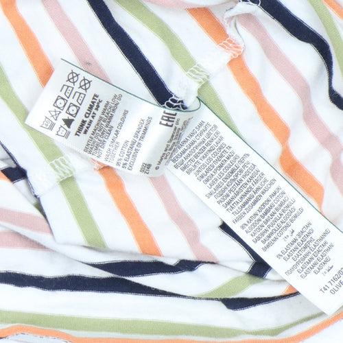 Marks and Spencer Women's Multicoloured Striped Long Sleeve Cotton T-Shirt Size 6