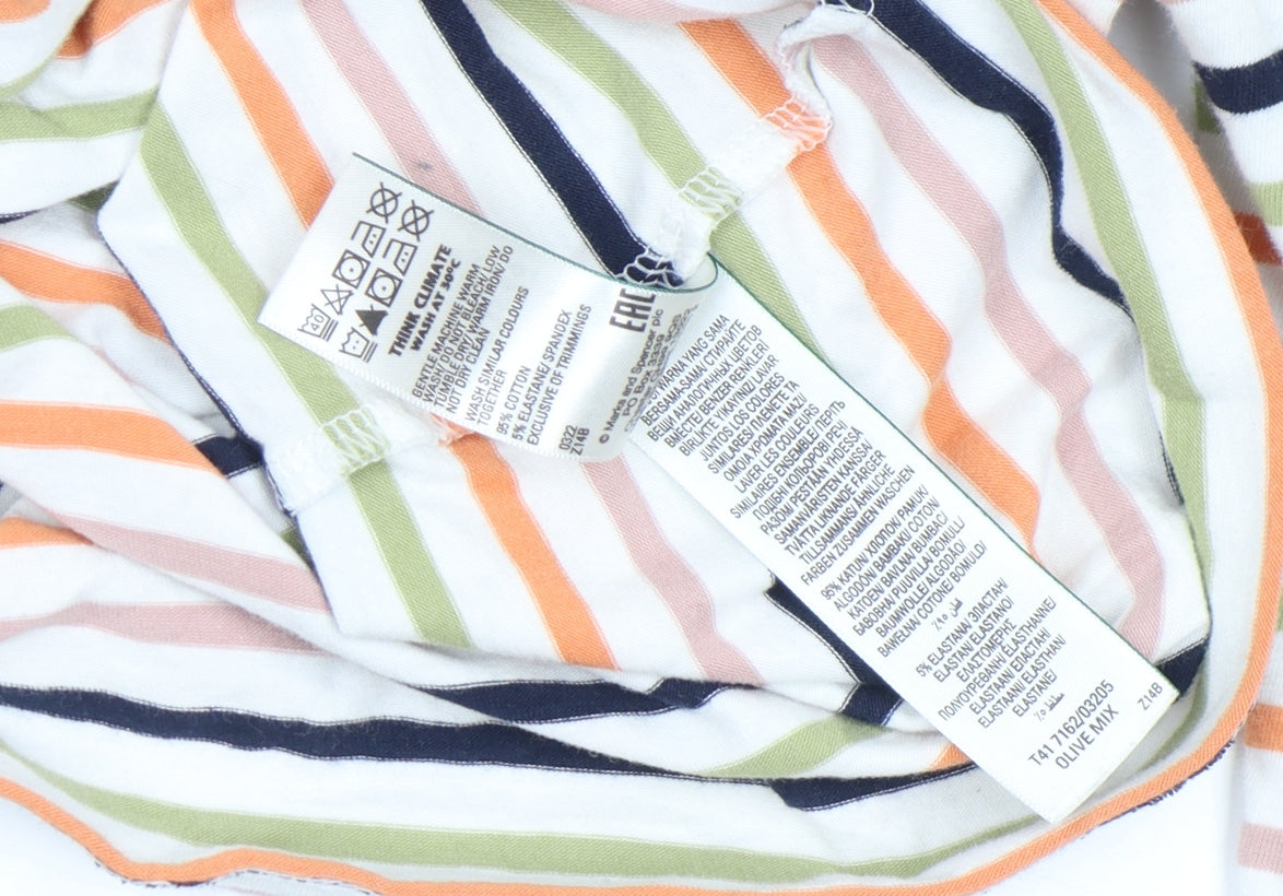 Marks and Spencer Women's Multicoloured Striped Long Sleeve Cotton T-Shirt Size 6