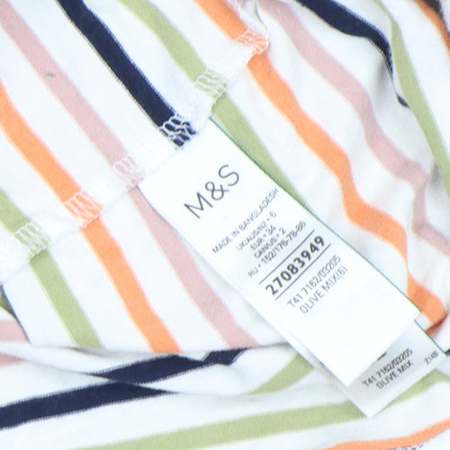 Marks and Spencer Women's Multicoloured Striped Long Sleeve Cotton T-Shirt Size 6