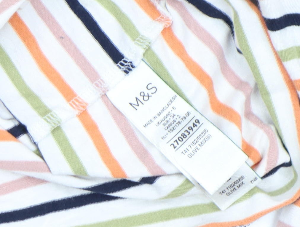 Marks and Spencer Women's Multicoloured Striped Long Sleeve Cotton T-Shirt Size 6