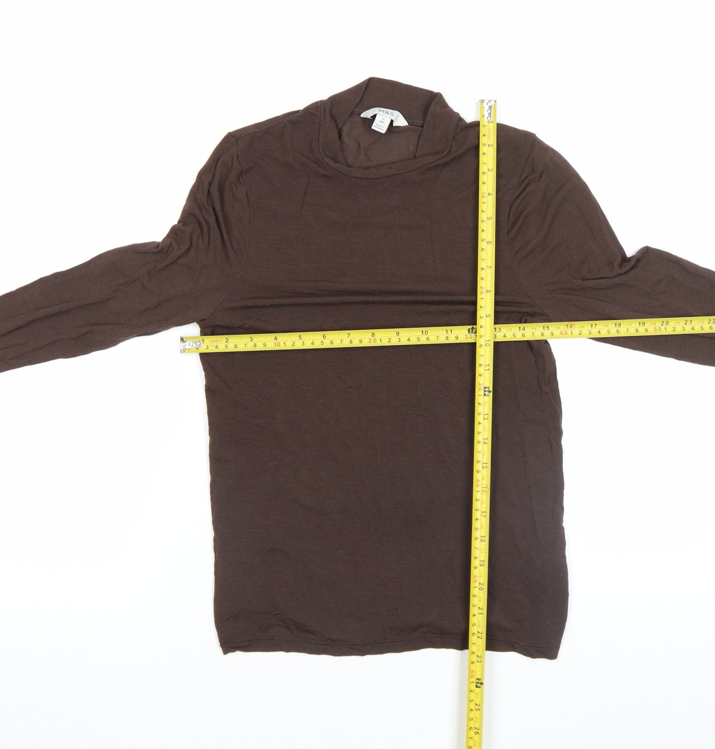 Marks and Spencer Womens Brown Roll Neck Long Sleeve Top Size 12