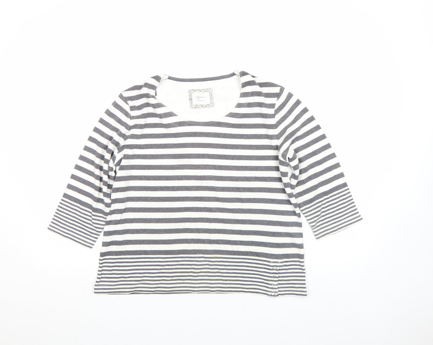 Dash Women Grey White Striped 3/4 Sleeve Cotton T-Shirt Size 16