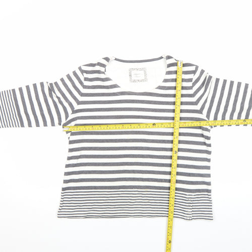 Dash Women Grey White Striped 3/4 Sleeve Cotton T-Shirt Size 16