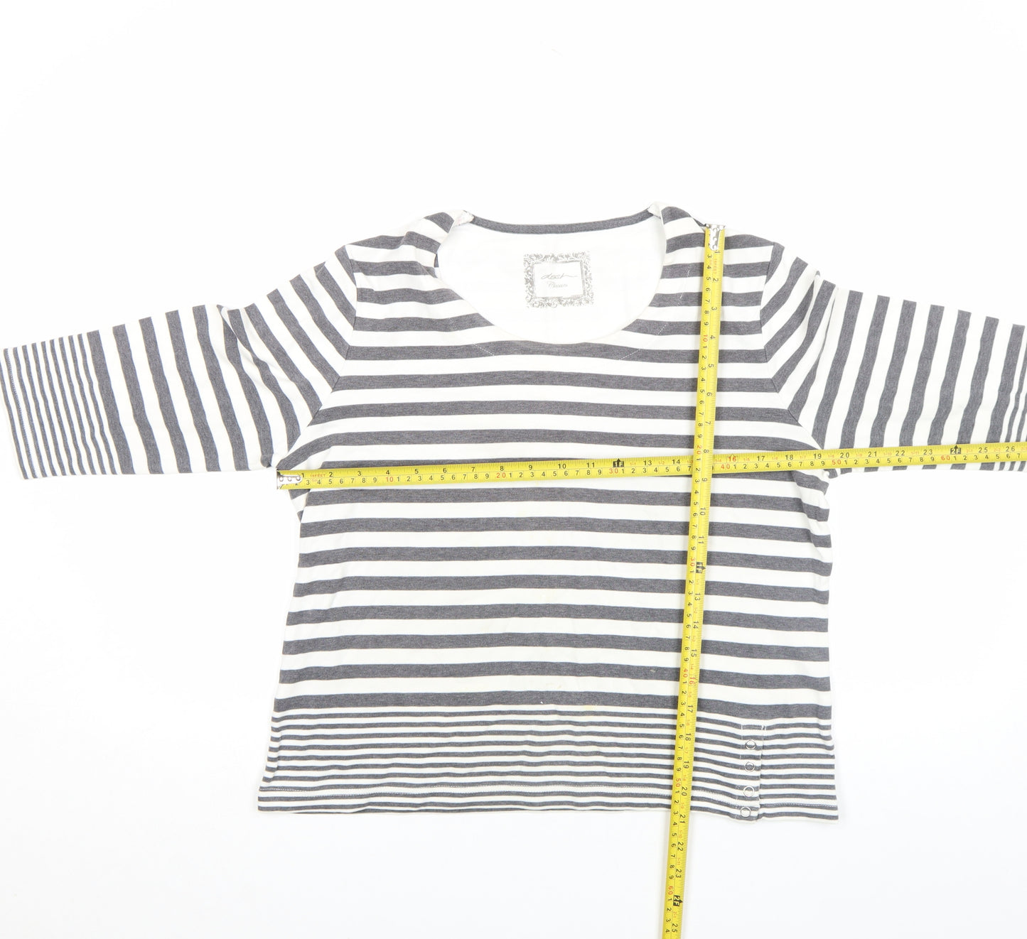 Dash Women Grey White Striped 3/4 Sleeve Cotton T-Shirt Size 16