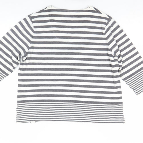 Dash Women Grey White Striped 3/4 Sleeve Cotton T-Shirt Size 16