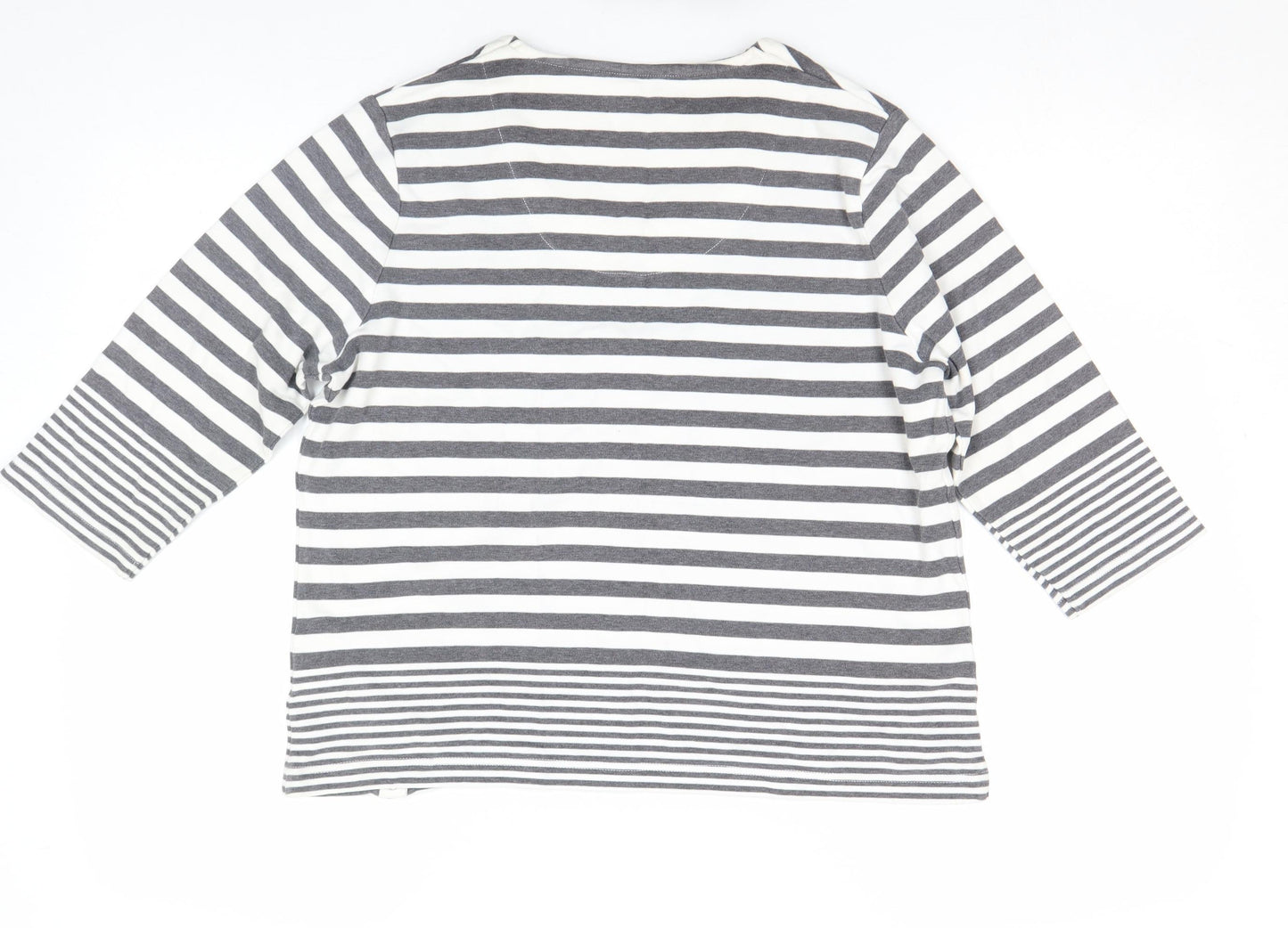 Dash Women Grey White Striped 3/4 Sleeve Cotton T-Shirt Size 16