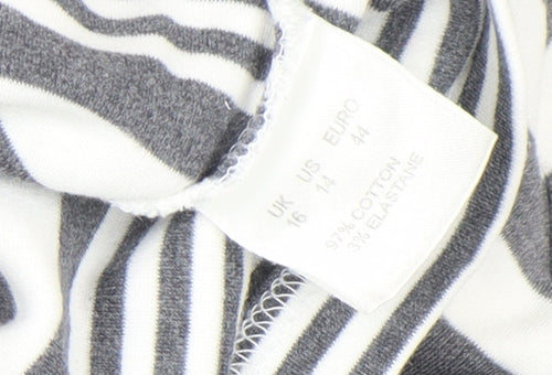 Dash Women Grey White Striped 3/4 Sleeve Cotton T-Shirt Size 16