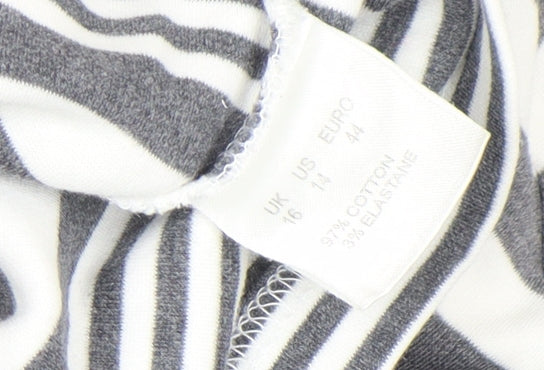 Dash Women Grey White Striped 3/4 Sleeve Cotton T-Shirt Size 16