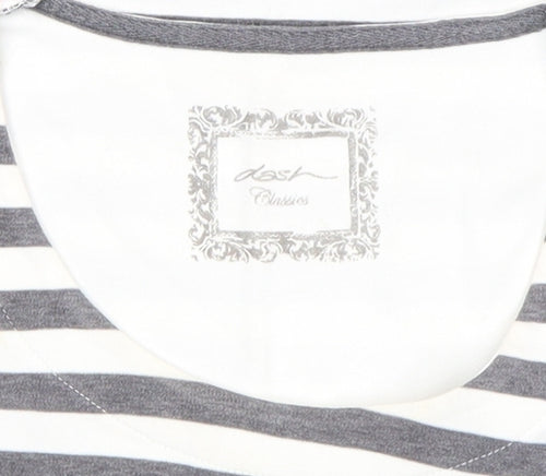 Dash Women Grey White Striped 3/4 Sleeve Cotton T-Shirt Size 16