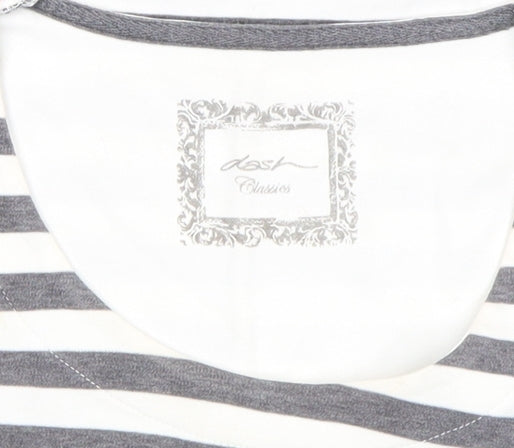 Dash Women Grey White Striped 3/4 Sleeve Cotton T-Shirt Size 16