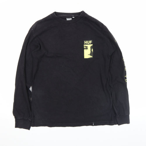 HUF Men's Black Graphic Long Sleeve Cotton T-Shirt S