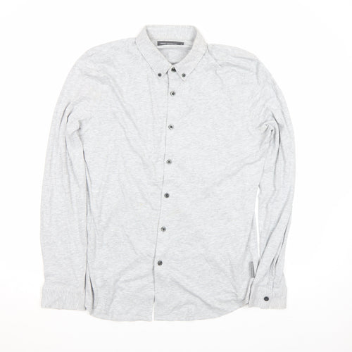 French Connection Men’s Grey Cotton Button-Up Shirt Size M Long Sleeve