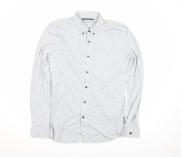 French Connection Men’s Grey Cotton Button-Up Shirt Size M Long Sleeve