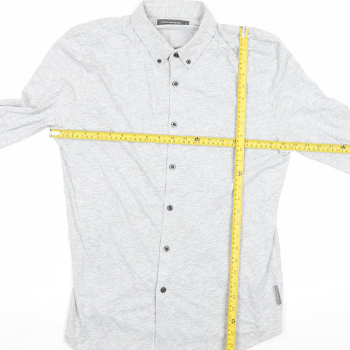 French Connection Men’s Grey Cotton Button-Up Shirt Size M Long Sleeve