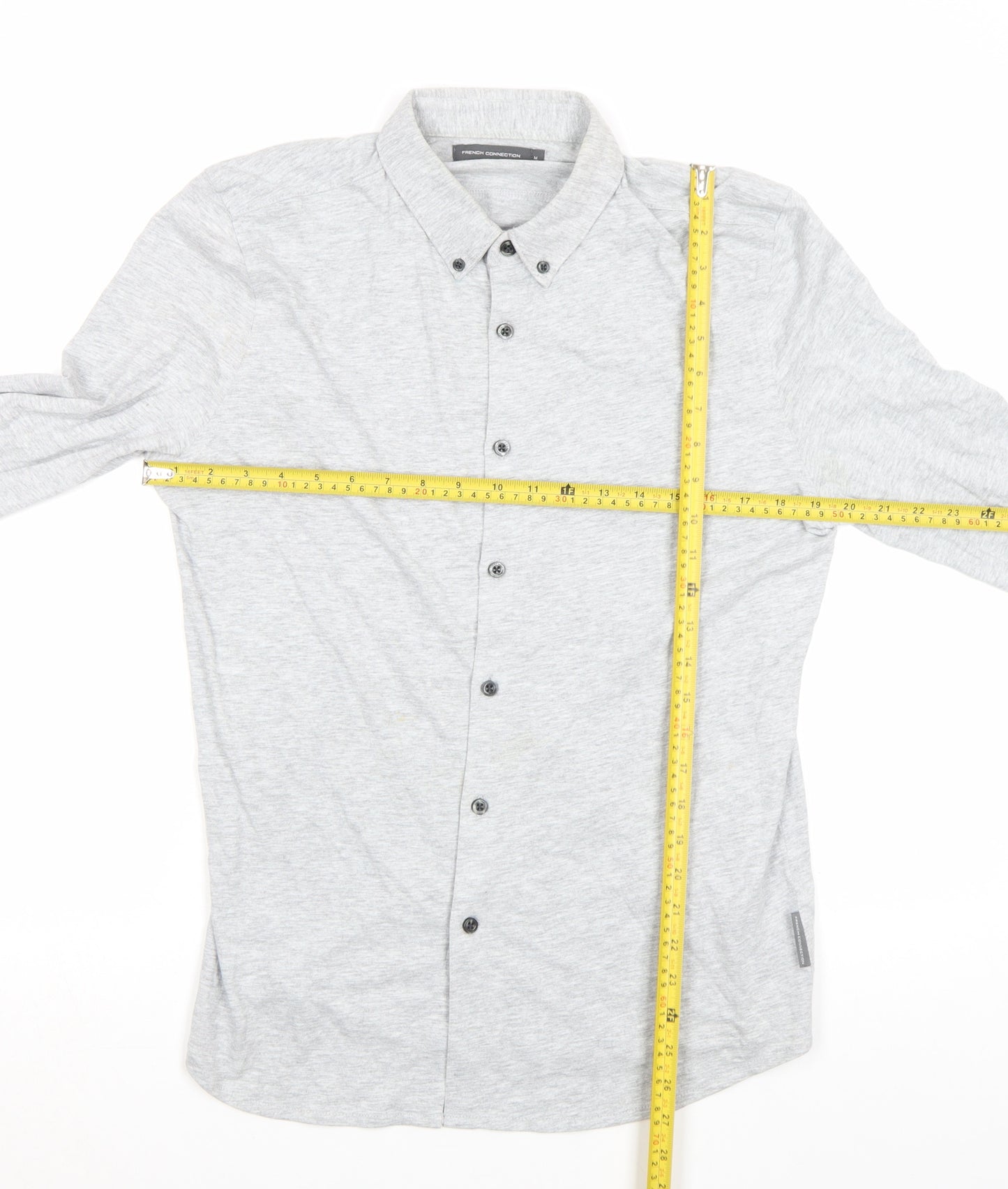 French Connection Men’s Grey Cotton Button-Up Shirt Size M Long Sleeve