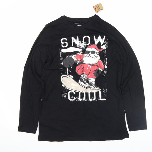 Primark Girls Black Christmas Santa Long Sleeve T-Shirt 12-13 Years