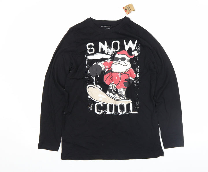 Primark Girls Black Christmas Santa Long Sleeve T-Shirt 12-13 Years