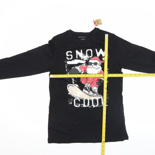 Primark Girls Black Christmas Santa Long Sleeve T-Shirt 12-13 Years
