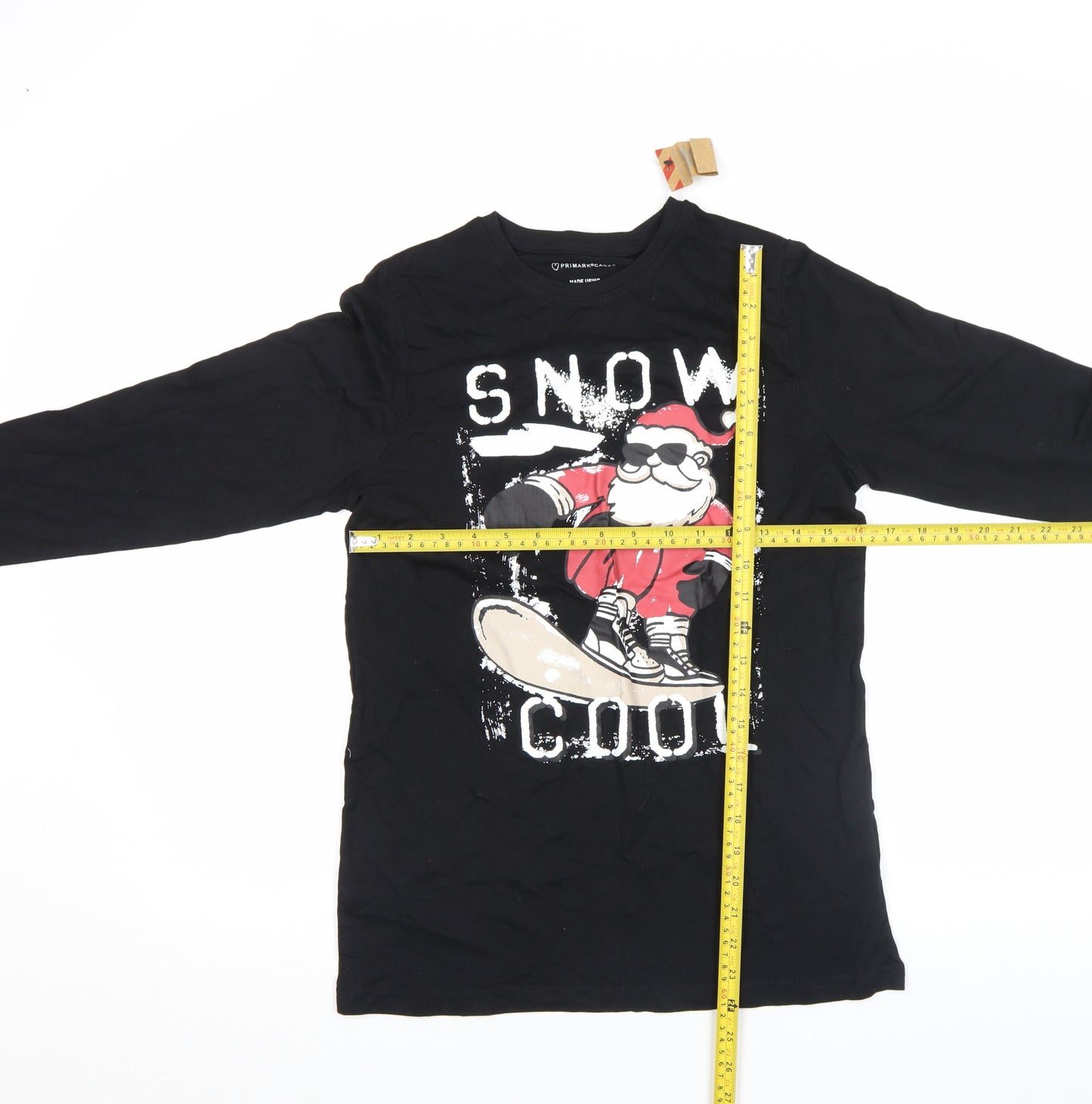 Primark Girls Black Christmas Santa Long Sleeve T-Shirt 12-13 Years