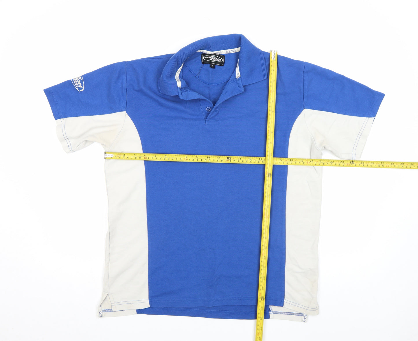 Mazon Men's Blue Colourblock Hockey Polo Shirt Size L