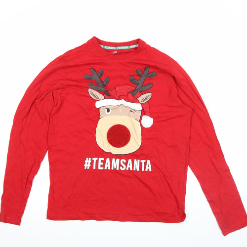 Primark Men's Red #TeamSanta Long Sleeve Christmas Top Size M