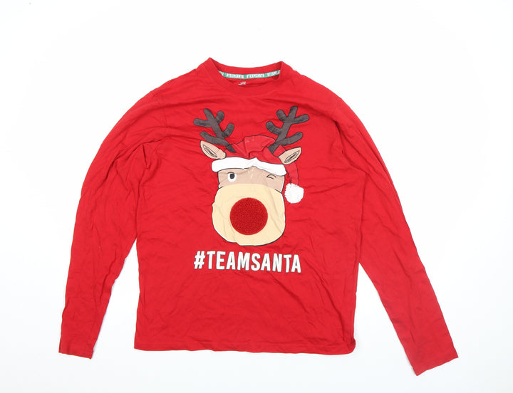Primark Men's Red #TeamSanta Long Sleeve Christmas Top Size M