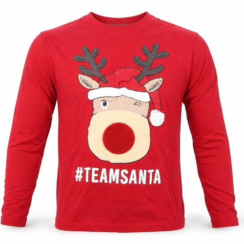 Primark Men's Red #TeamSanta Long Sleeve Christmas Top Size M