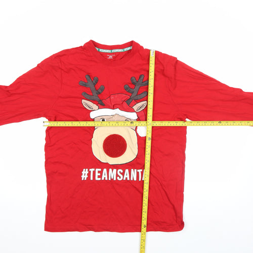Primark Men's Red #TeamSanta Long Sleeve Christmas Top Size M