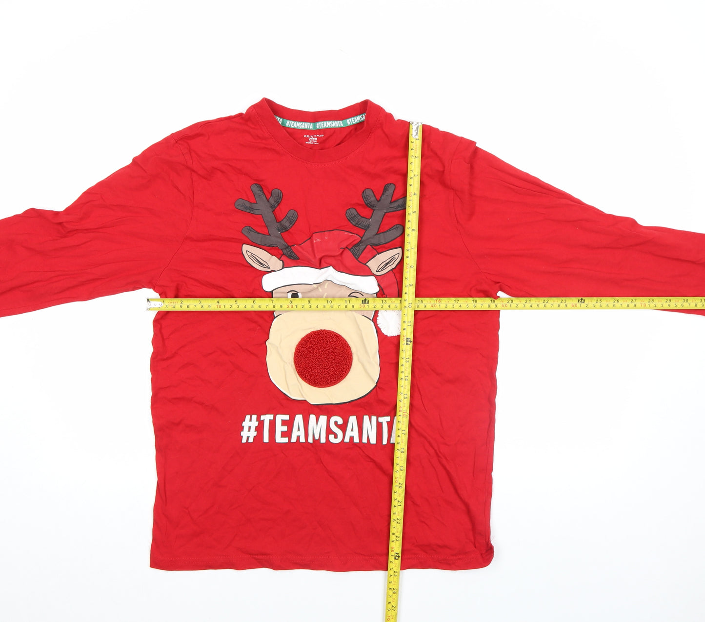Primark Men's Red #TeamSanta Long Sleeve Christmas Top Size M