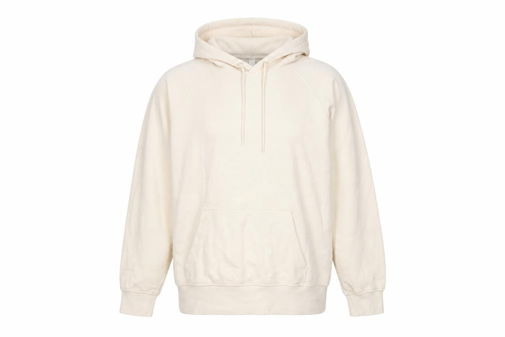 Front view of H&M Women Ivory Pullover Hoodie, size 14, Cotton Blend