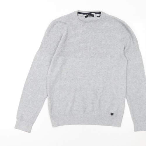 Jack & Jones Men’s Grey Waffle-Knit Crew Neck Jumper Size S