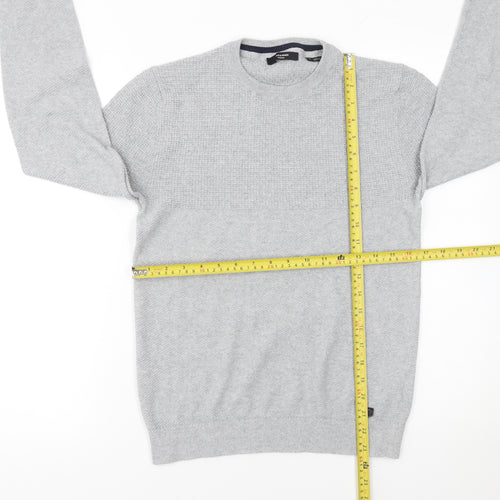 Jack & Jones Men’s Grey Waffle-Knit Crew Neck Jumper Size S