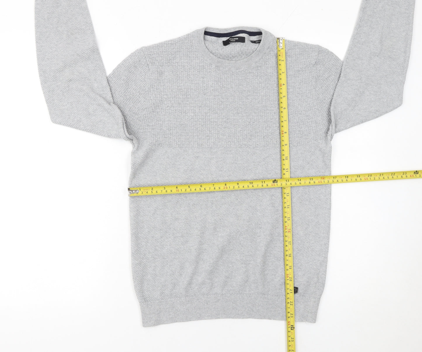 Jack & Jones Men’s Grey Waffle-Knit Crew Neck Jumper Size S