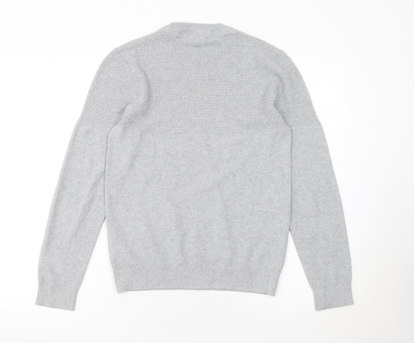 Jack & Jones Men’s Grey Waffle-Knit Crew Neck Jumper Size S