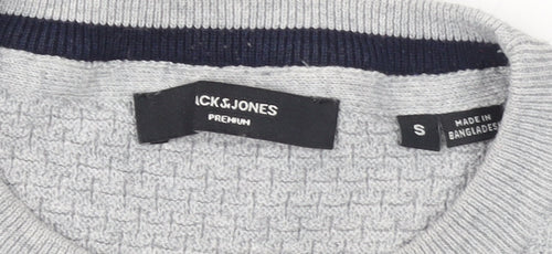 Jack & Jones Men’s Grey Waffle-Knit Crew Neck Jumper Size S