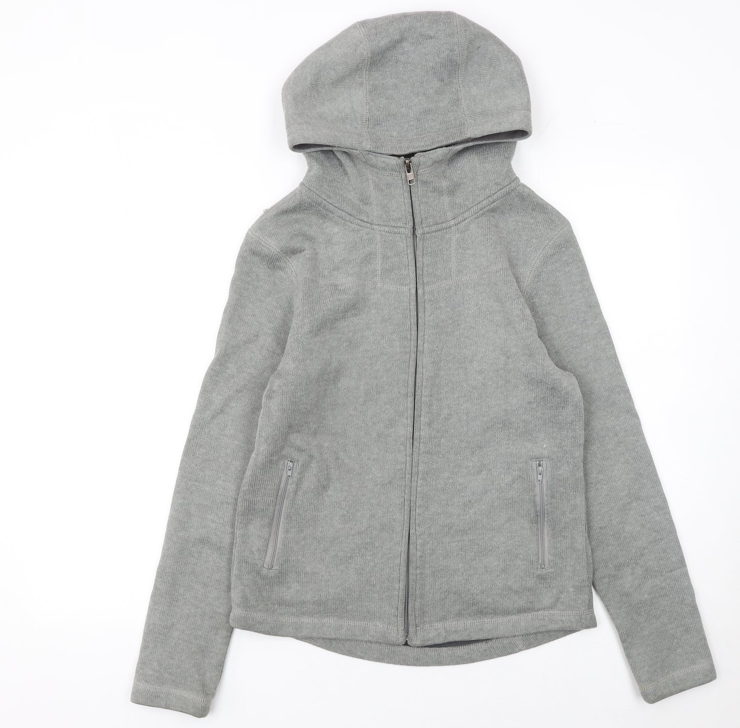 Brave Soul Women Grey Full Zip Hooded Sweatshirt Size M