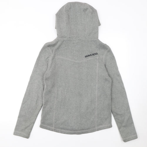 Brave Soul Women Grey Full Zip Hooded Sweatshirt Size M